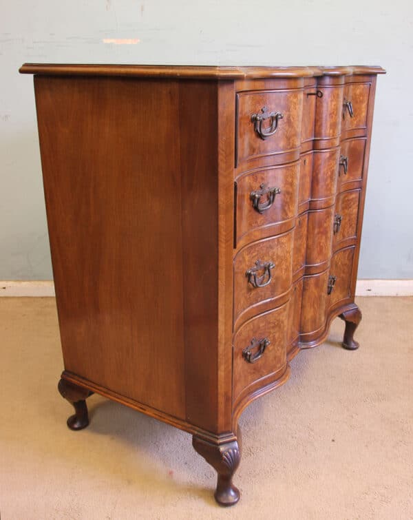 Antique Burr Walnut Serpentine Front Chest of Drawers - Image 3