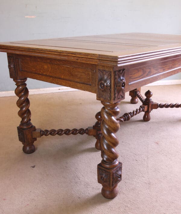 Antique Oak Large Draw Leaf Extending Dining Table - Image 11
