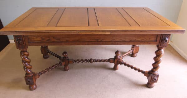 Antique Oak Large Draw Leaf Extending Dining Table - Image 2