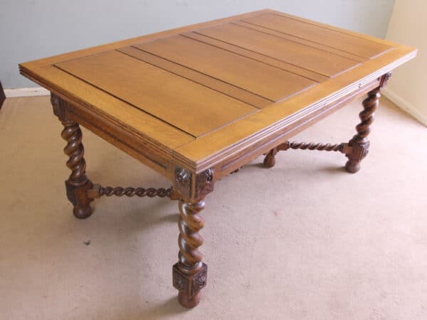 Antique Oak Large Draw Leaf Extending Dining Table - Image 3