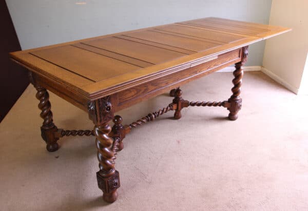 Antique Oak Large Draw Leaf Extending Dining Table Dining Antique Tables 6
