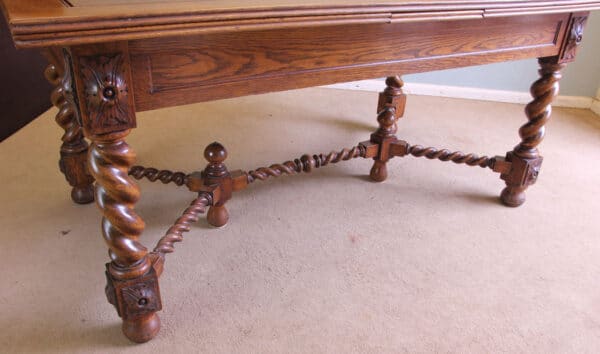 Antique Oak Large Draw Leaf Extending Dining Table - Image 7