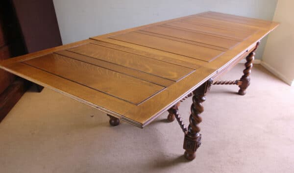 Antique Oak Large Draw Leaf Extending Dining Table - Image 8