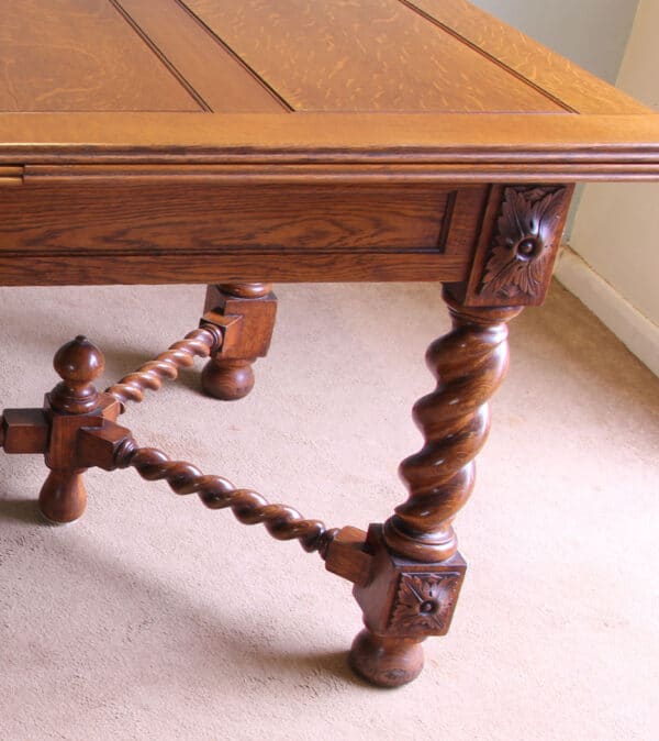 Antique Oak Large Draw Leaf Extending Dining Table - Image 9