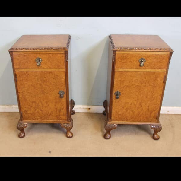 Antique Pair Burr Walnut Bedside Cabinets