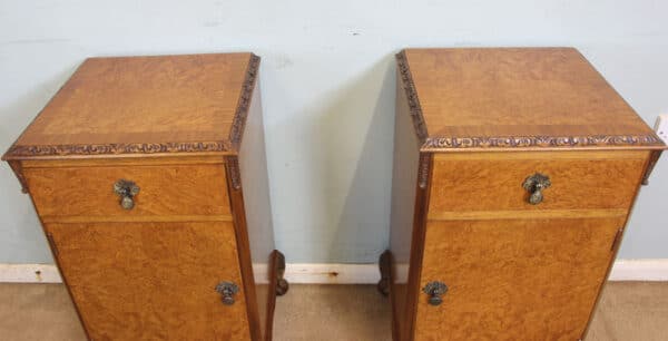 Antique Pair Burr Walnut Bedside Cabinets - Image 2