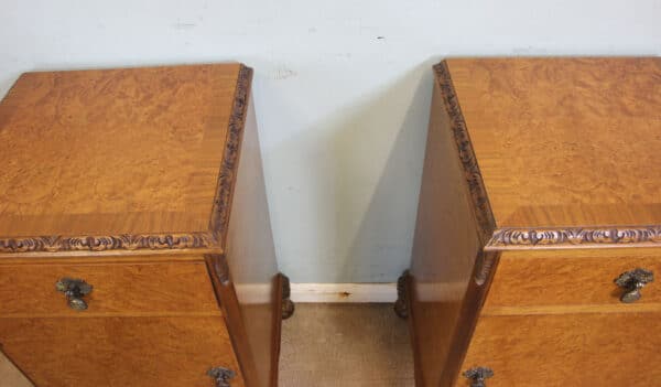 Antique Pair Burr Walnut Bedside Cabinets - Image 3