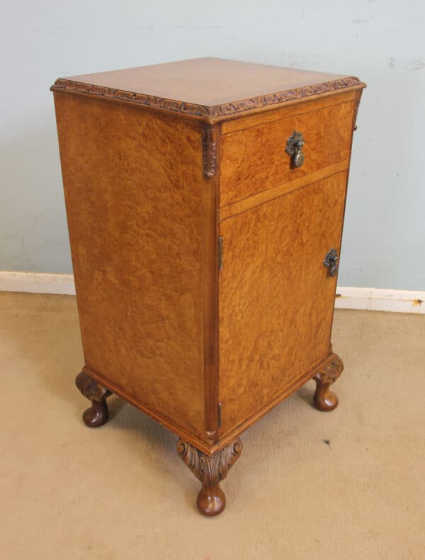 Antique Pair Burr Walnut Bedside Cabinets - Image 7