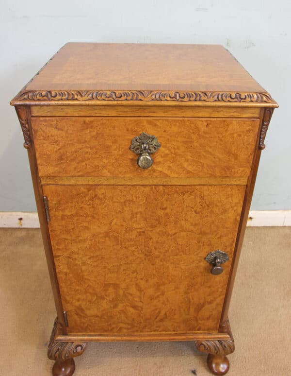Antique Pair Burr Walnut Bedside Cabinets - Image 8