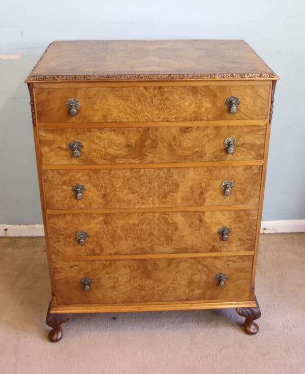 Antique Burr Walnut Chest of Drawers Burr, Walnut, Antique Chest Of Drawers 10