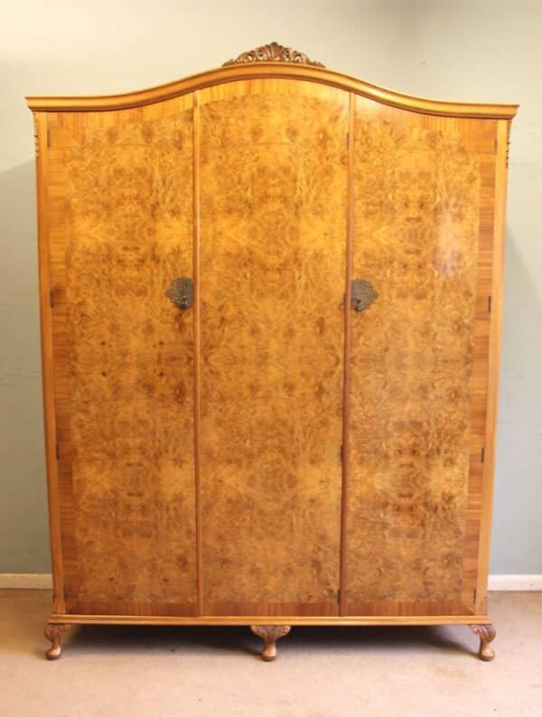 Antique Burr Walnut Triple Wardrobe - Image 2
