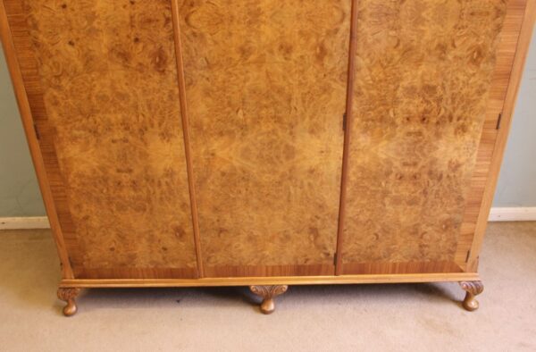 Antique Burr Walnut Triple Wardrobe - Image 6