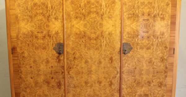 Antique Burr Walnut Triple Wardrobe - Image 8