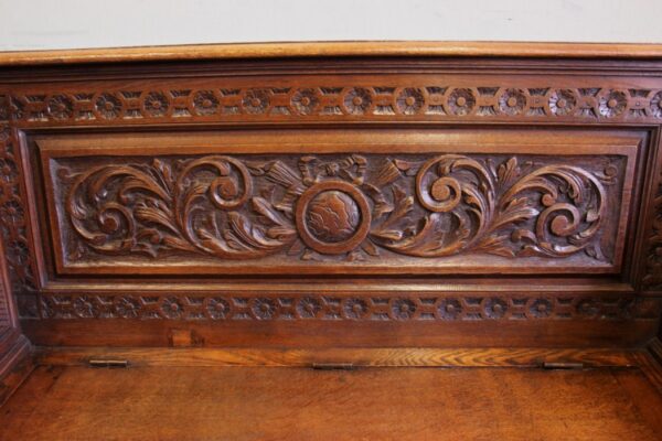 Antique Victorian Carved Oak Settle Bench Hall Seat Settle Antique Benches 8
