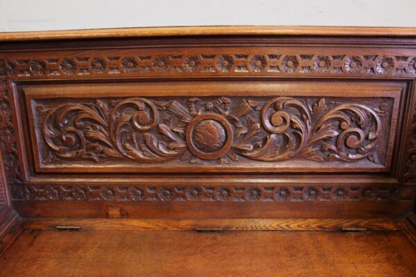 Antique Victorian Carved Oak Settle Bench Hall Seat - Image 6