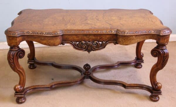 Antique Burr Walnut Shaped Coffee Table - Image 9