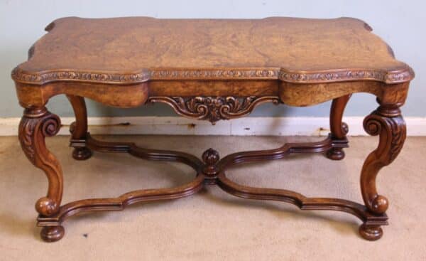 Antique Burr Walnut Shaped Coffee Table - Image 4