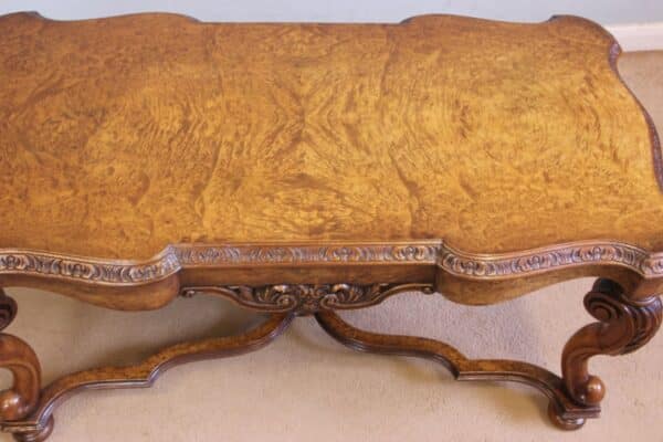 Antique Burr Walnut Shaped Coffee Table - Image 5