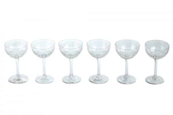 Set Of Six Antique Art Nouveau Crystal Wine Glasses