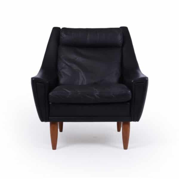 Mid Century Modern Danish Black Leather chair c1960 - Image 12