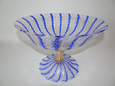 Murano Latticino Glass Comport Mid Century