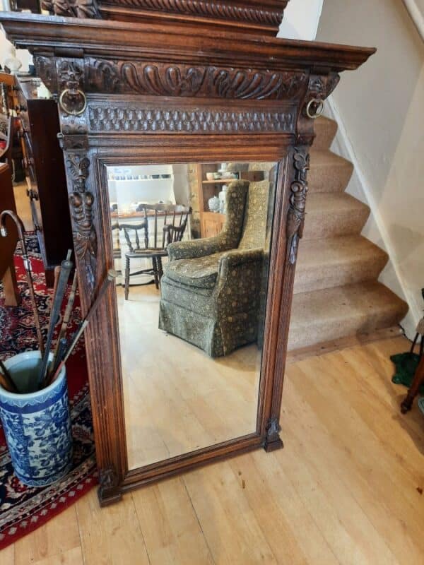 19th Century Flemish Carved Oak Gothic Floor Mirror Carved frame Antique Mirrors 4