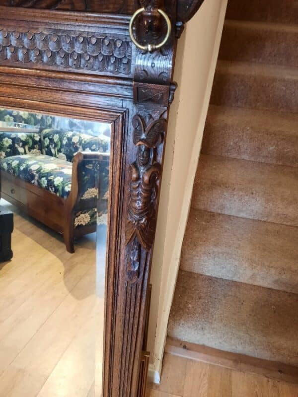 19th Century Flemish Carved Oak Gothic Floor Mirror Carved frame Antique Mirrors 7
