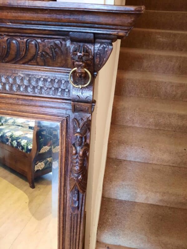 19th Century Flemish Carved Oak Gothic Floor Mirror - Image 4