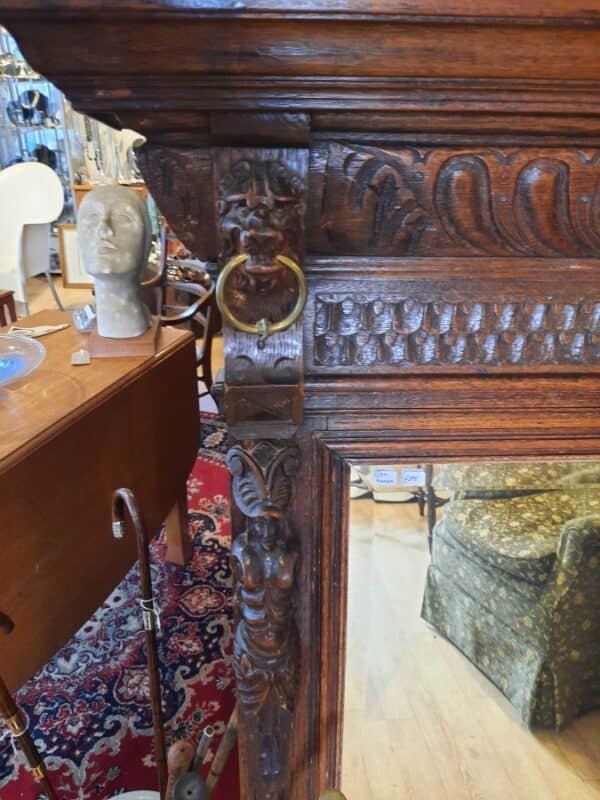 19th Century Flemish Carved Oak Gothic Floor Mirror Carved frame Antique Mirrors 5