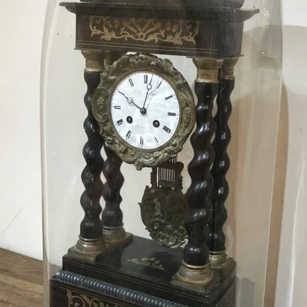 French Portico clock under glass dome - Image 4