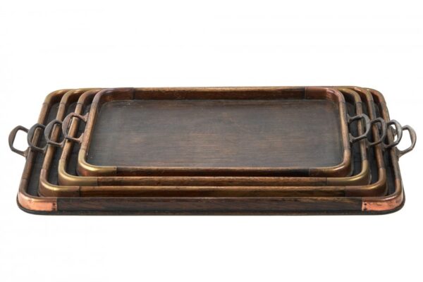 Unusual Set Of 4 Graduating Antique Arts & Crafts Trays
