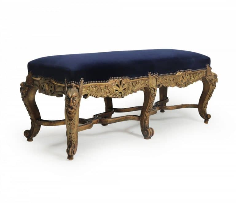 Antique French Carved and Parcel Gilt Long Stool c1860
