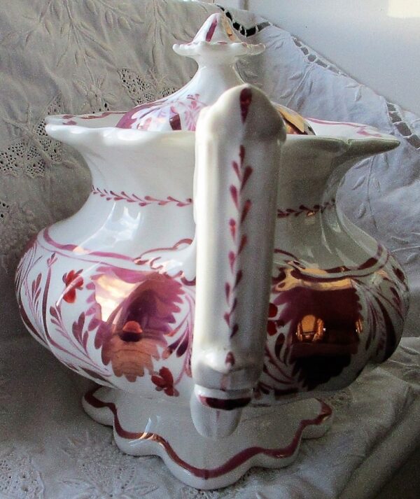 Antique Victorian Gaudy Welsh “Autumn Leaf” Pattern Porcelain Teapot Antique Antique Ceramics 4
