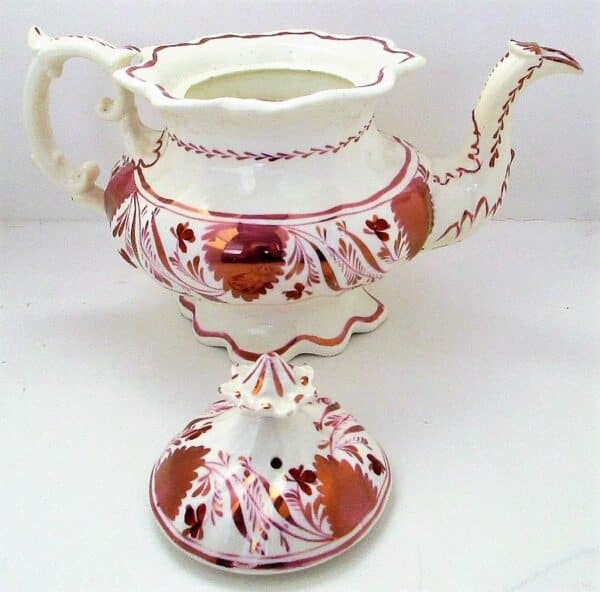 Antique Victorian Gaudy Welsh “Autumn Leaf” Pattern Porcelain Teapot Antique Antique Ceramics 9