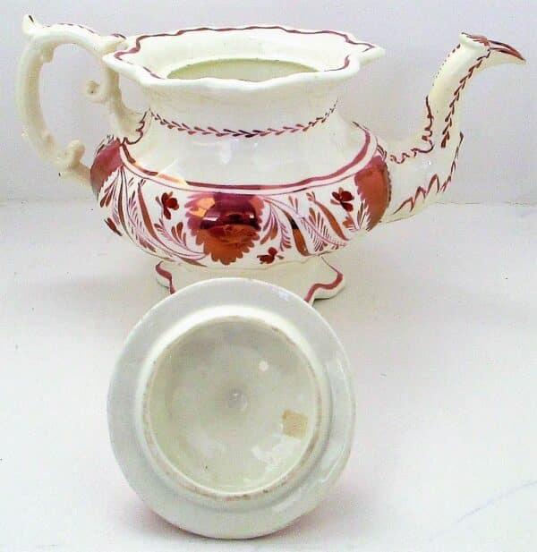 Antique Victorian Gaudy Welsh “Autumn Leaf” Pattern Porcelain Teapot Antique Antique Ceramics 10