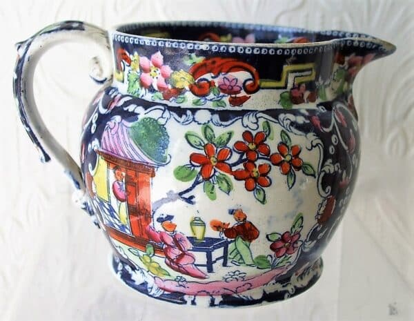 Antique English Georgian Chinoiserie Transfer Printed Pottery Half Pint Jug / Pitcher ~ Baggerley and Ball Antique Antique Ceramics 5