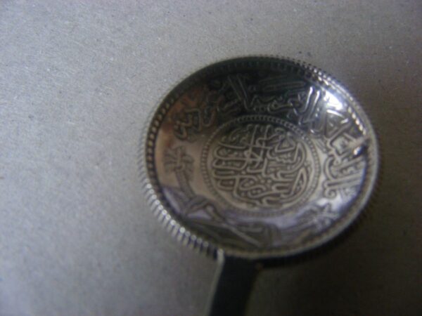 Rare Solid Silver Saudi Arabia Coin Spoon in original box 1935 Antique Silver 7