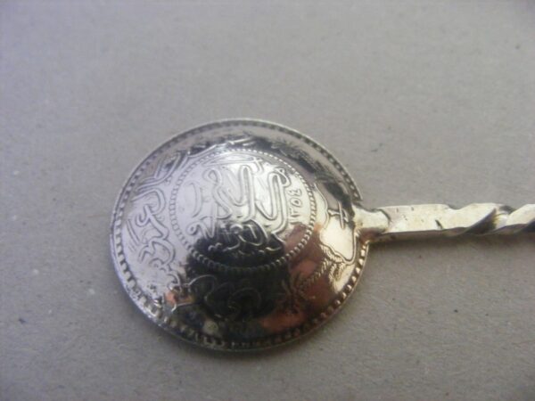 Rare Solid Silver Saudi Arabia Coin Spoon in original box 1935 Antique Silver 8