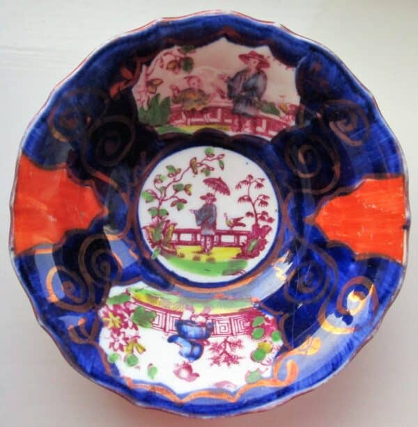 Antique Victorian Gaudy Welsh “Chinoiserie” Pattern Miniature Ewer and Basin Antique Antique Ceramics 5