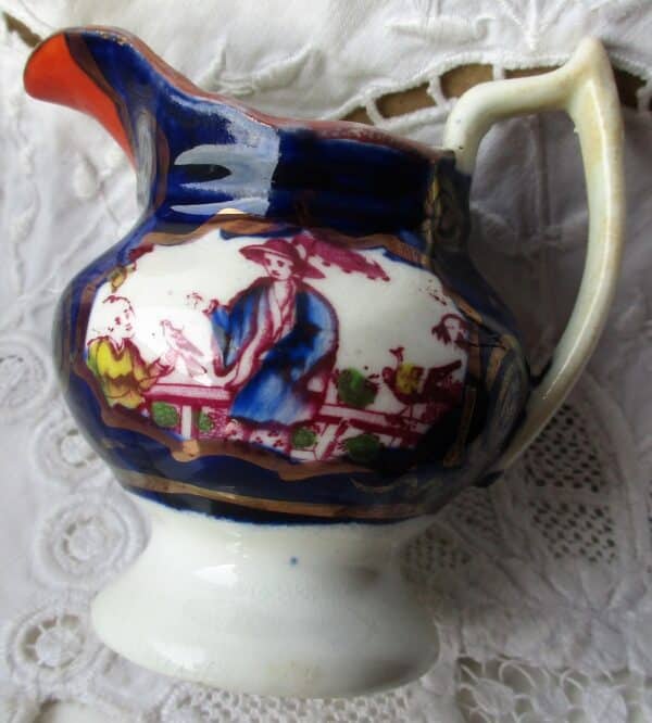 Antique Victorian Gaudy Welsh “Chinoiserie” Pattern Miniature Ewer and Basin Antique Antique Ceramics 7