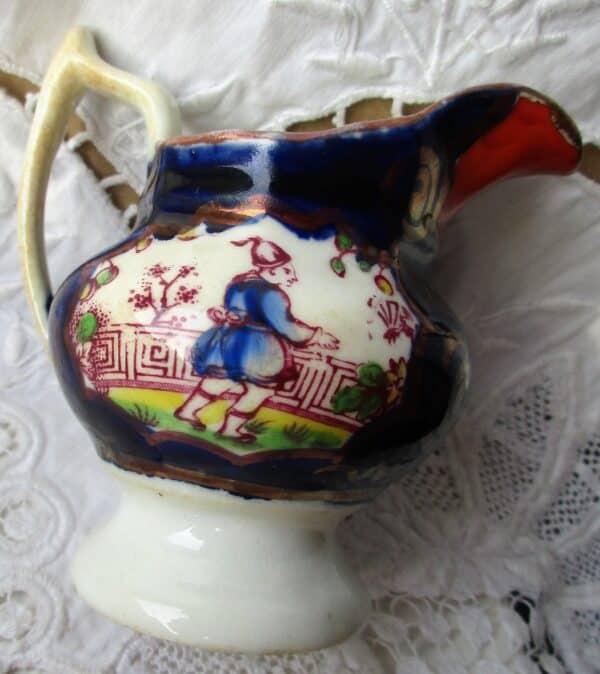 Antique Victorian Gaudy Welsh “Chinoiserie” Pattern Miniature Ewer and Basin Antique Antique Ceramics 8