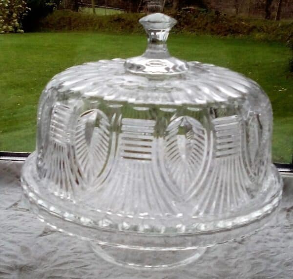 Antique English Moulded and Cut Glass Covered Cakestand Antique Antique Glassware 8