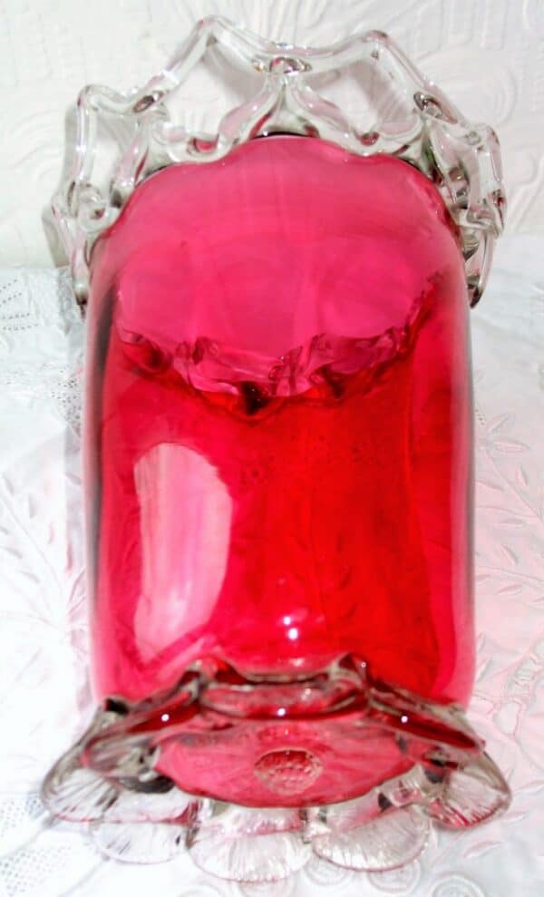 Antique English Victorian Cranberry Glass Vase Antique Antique Glassware 5