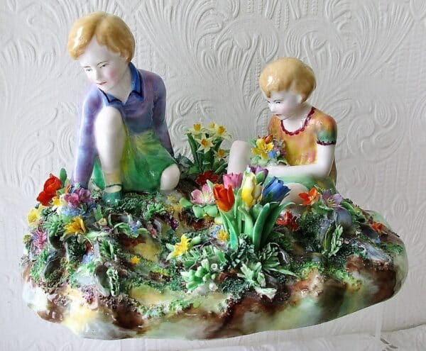 Vintage Crown Staffordshire English Porcelain Figure Group ~ “Picking Flowers” ~ T.M. Bayley Bayley Vintage 9