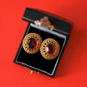 A Vintage Pair of Ornate Gilt Pierced Ruby Earrings – Boxed / Ideal Gift / Present Boxed Pearl Necklaces Antique Jewellery