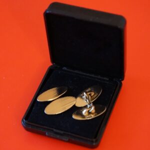 Art Deco ‘Lambournes Birmingham Ltd’ Gold Plated Engine Turned Cufflinks – Boxed Boxed Cufflinks Antique Jewellery