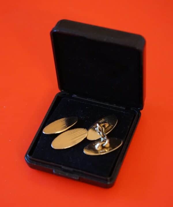 Art Deco ‘Lambournes Birmingham Ltd’ Gold Plated Engine Turned Cufflinks – Boxed Boxed Cufflinks Antique Jewellery 3