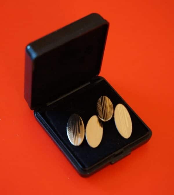 Art Deco 'Lambournes Birmingham Ltd' Gold Plated Engine Turned Cufflinks - Boxed - Image 3
