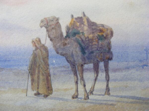 Beautiful 100 year old Orientalist Painting Desert Arab Saudi or Oman Desert Antique Art 4