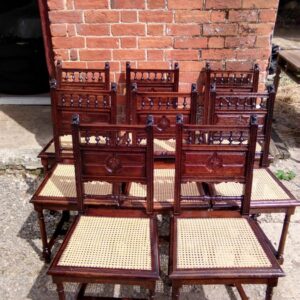Set of 8 oak dining chairs circa 1880 caned seats Antique Chairs
